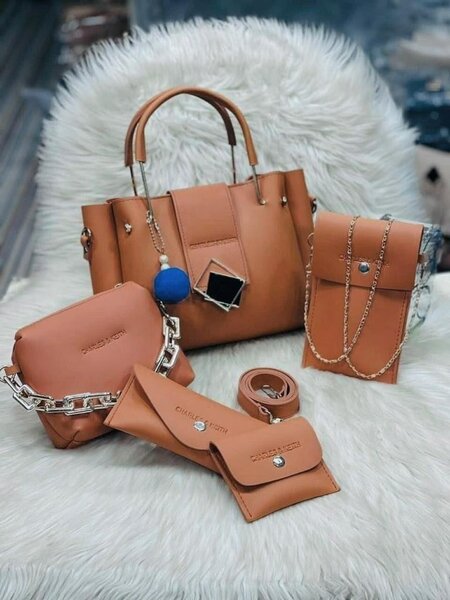 Chic women's leather hand purse set - 5 Pcs in light blue