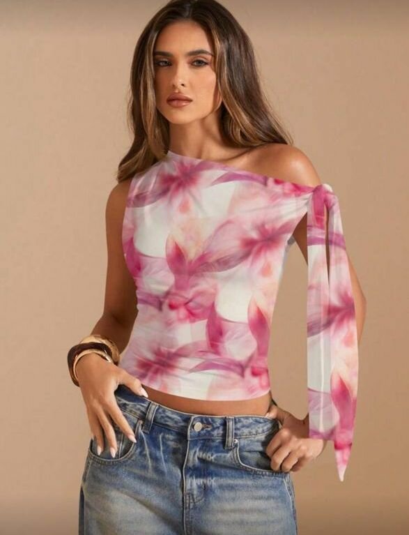 Top asymétrique floral femme