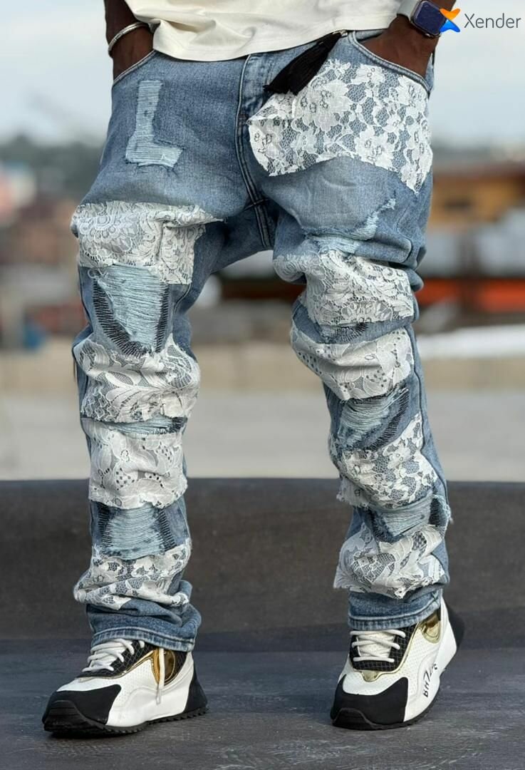 Jeans en denim perlés