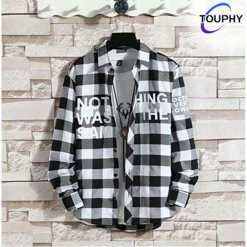 TOUPHY Men's Long Sleeve Plaid T-Shirt