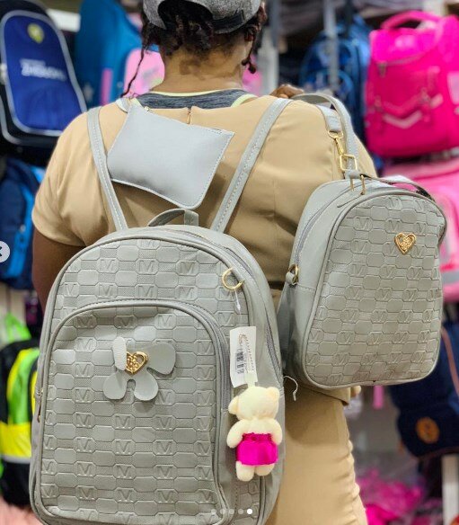 Set of 2 backpacks + cosmetic bag, gray