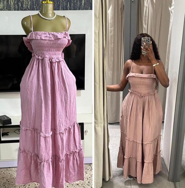 Robe maxi fluide rose femme