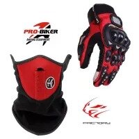 Pack of 2 - Winter Mask + Pro Biker Gloves - RED