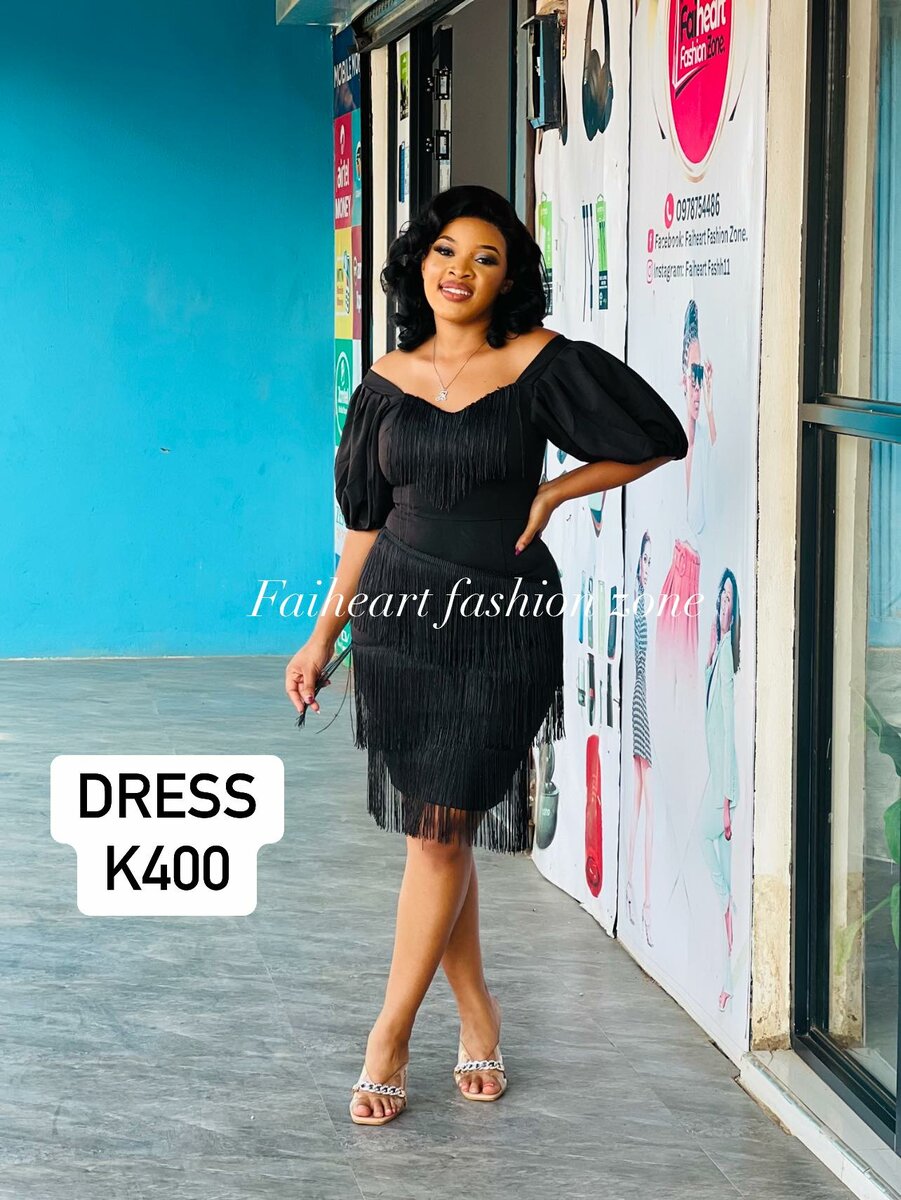 Women's Form-fitting Dress with Tassels, Off-the-Shoulder Black