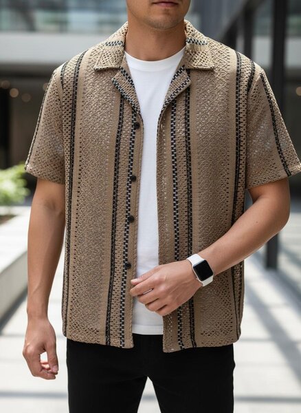 Chemise en maille rayée homme