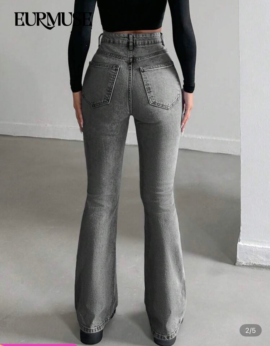 Jean évasé taille haute gris