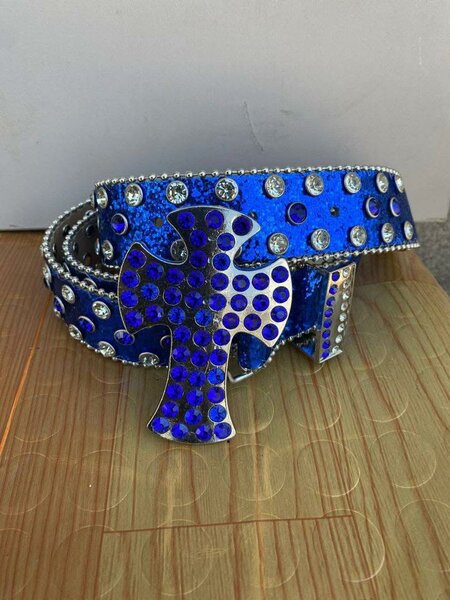 Ceinture Bleu Strass Croix
