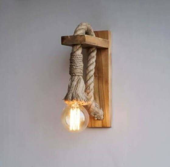 Jute Rope Wooden Wall Light With Edison Bulb