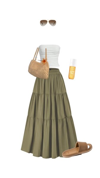 Jupe longue bohème kaki