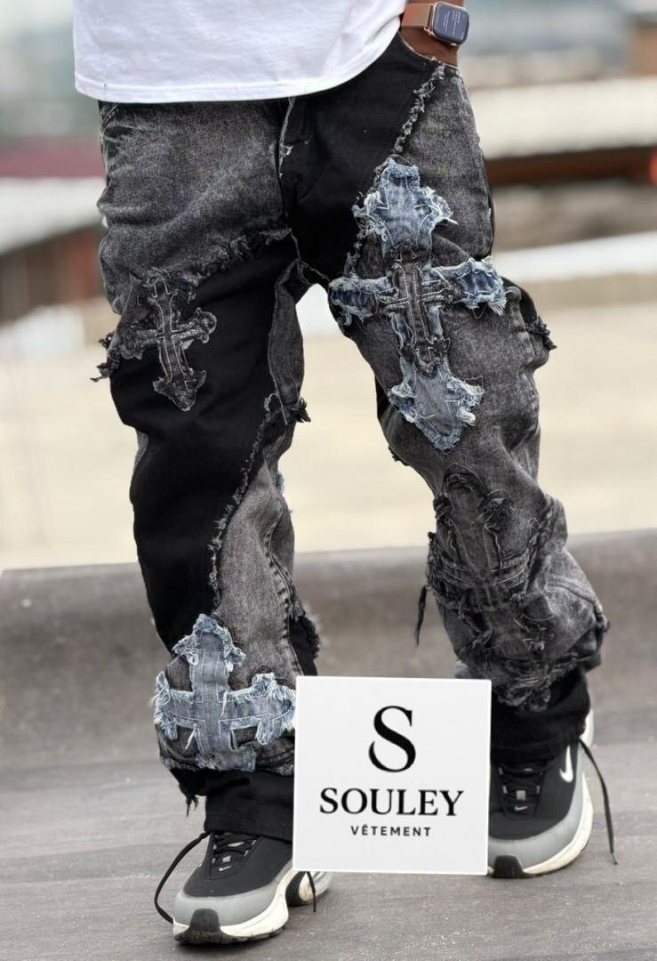 Jean décontracté avec broderie pour homme