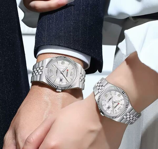 Montre couple CURREN en acier inoxydable