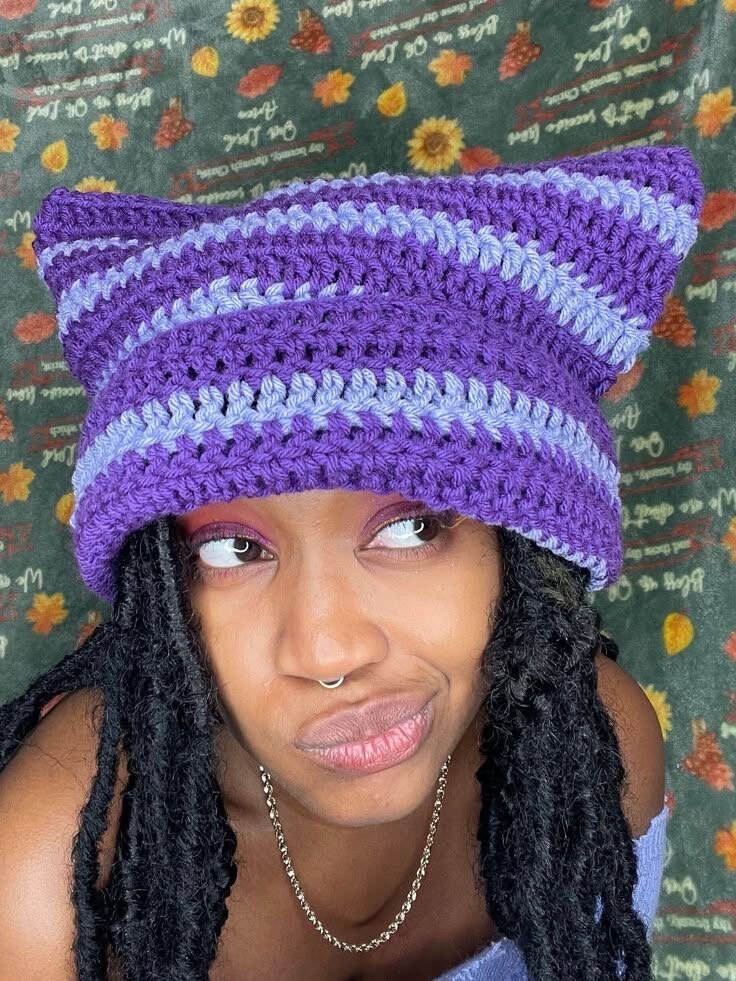 Striped Knit Cat Ear Beanie