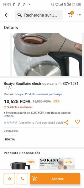 Bouilloire électrique 1.8L Boxiya