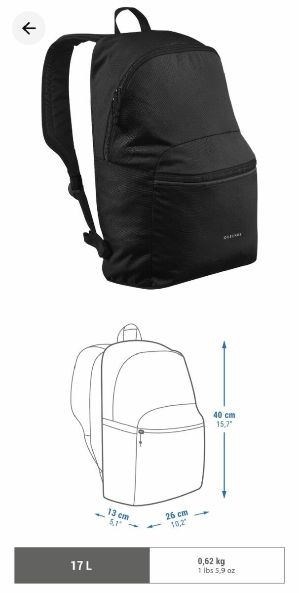 Sac à dos 2 poches 17L,noir