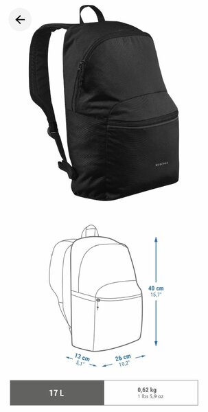 Sac à dos 2 poches 17L,noir