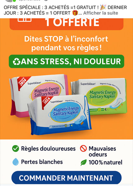 Serviettes hygiéniques magnétiques