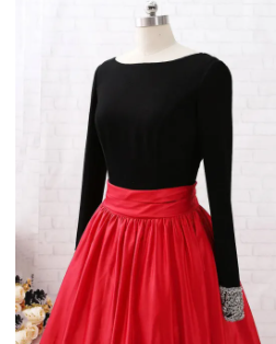 Black, Red Flared Designer Party Dress ( Fabric Silk And Velvet With Net Dupatta)