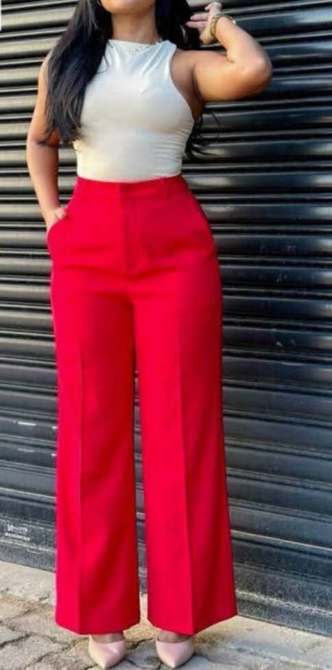 Pantalon large rouge élégant