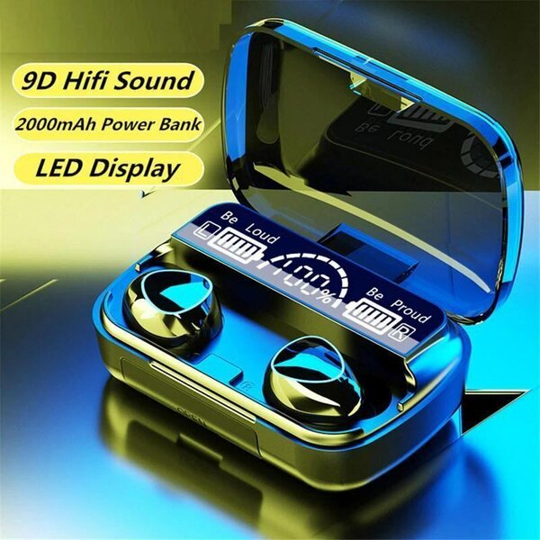 Black earbuds with 2000mah power Bank model 10 9d