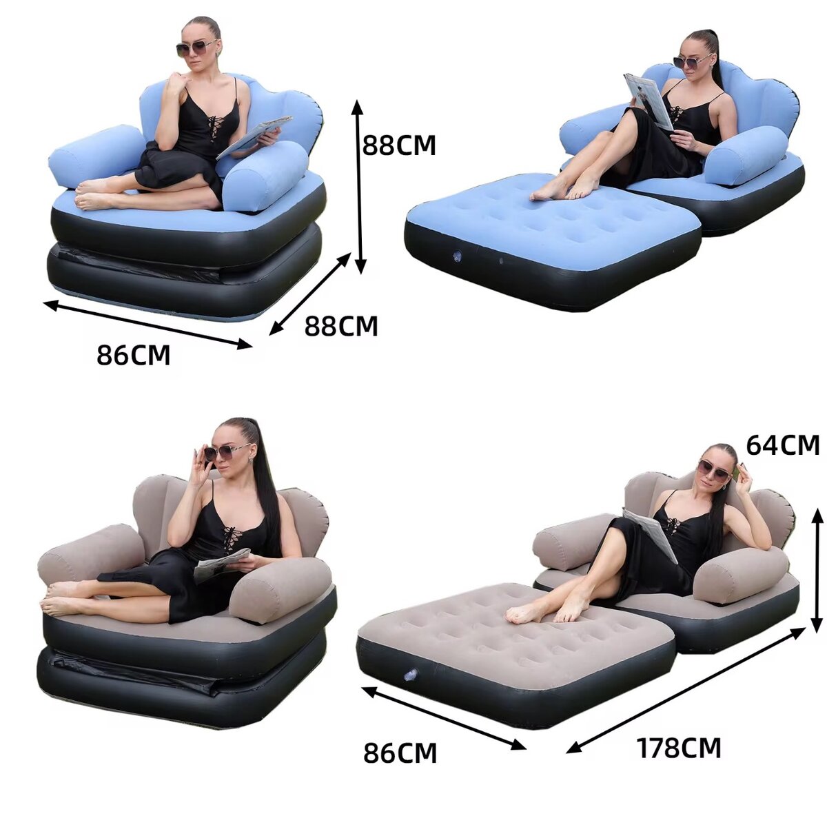 Chaise longue gonflable 2-en-1