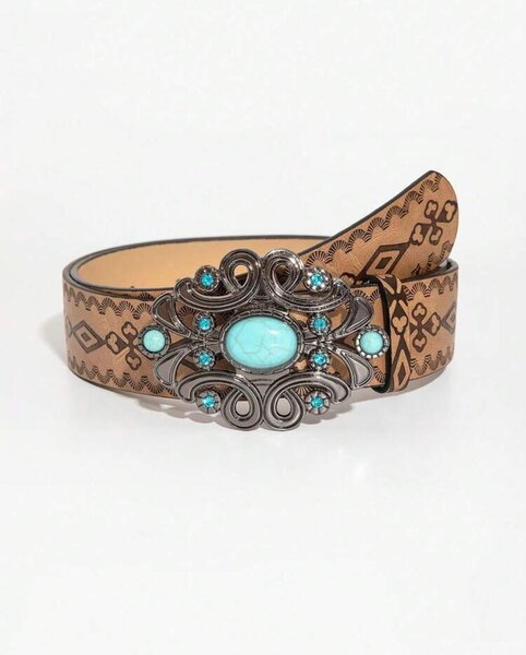Ceinture en cuir avec boucle turquoise