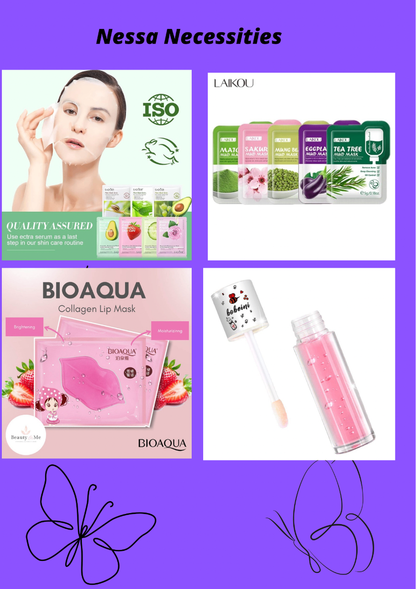 Facial Sheet Mask, Facial Mud Mask, Lip Mask & Lip Oil