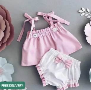 Pink And Offwhite Lawn Dress ( Size Newboren To 2 Yrs)