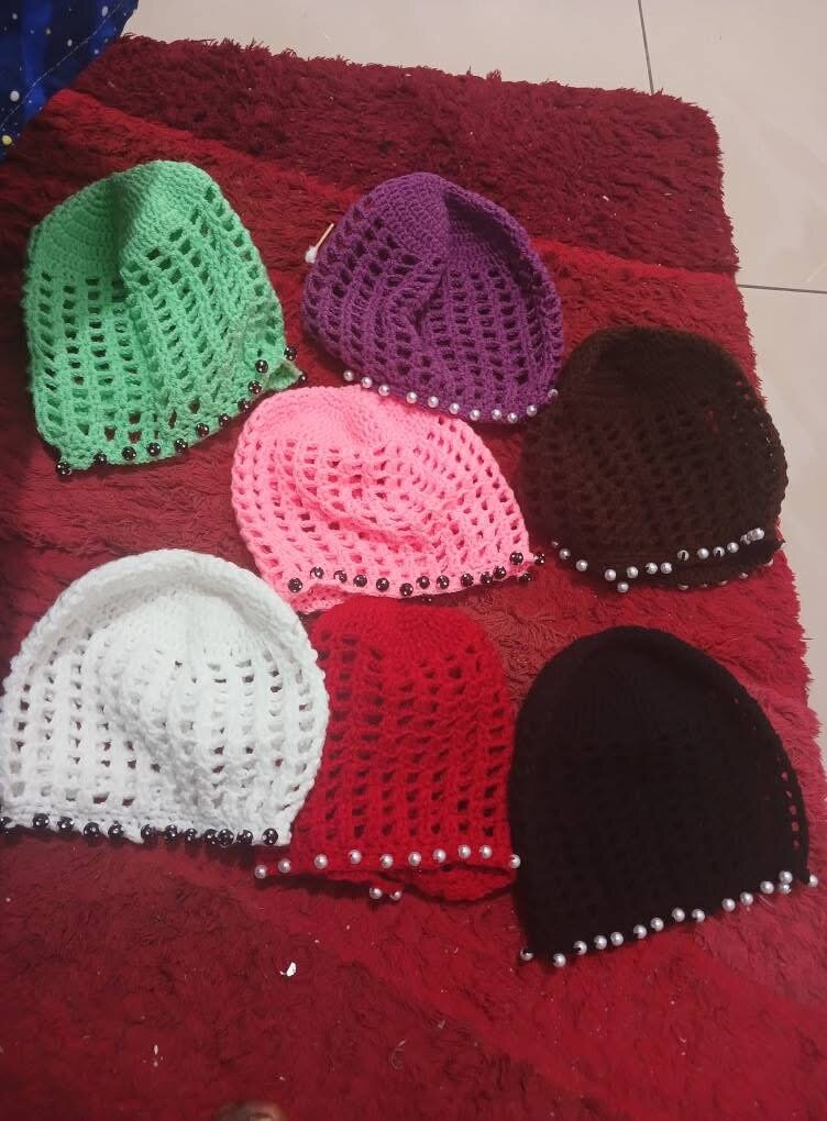 Chapeaux Crochet Colorés Perlés