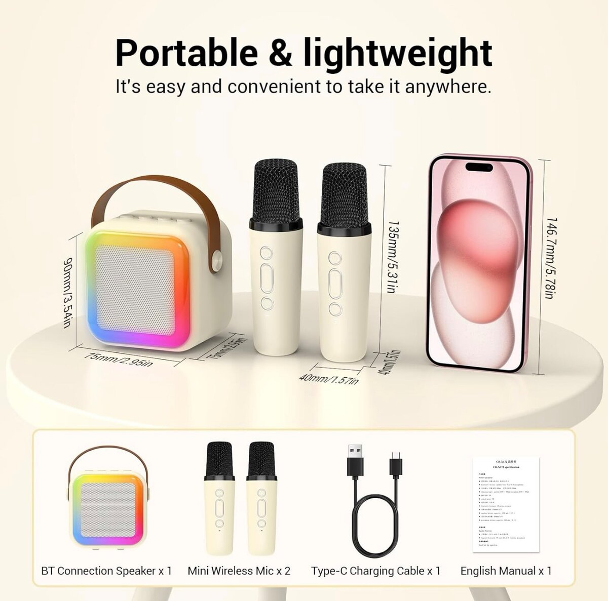 Machine à karaoké pour enfants avec 2 microphones sans fil e