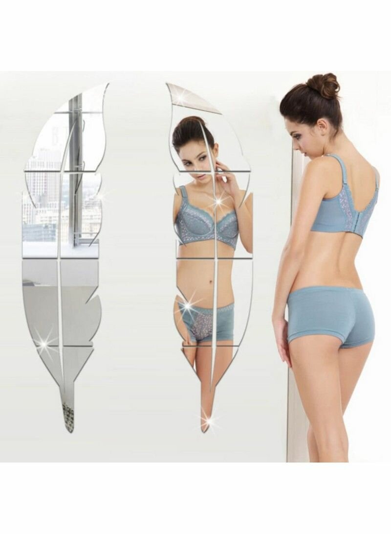 6PCS REMOVABLE ADHESIVE 3D FEATHER MIRROR
