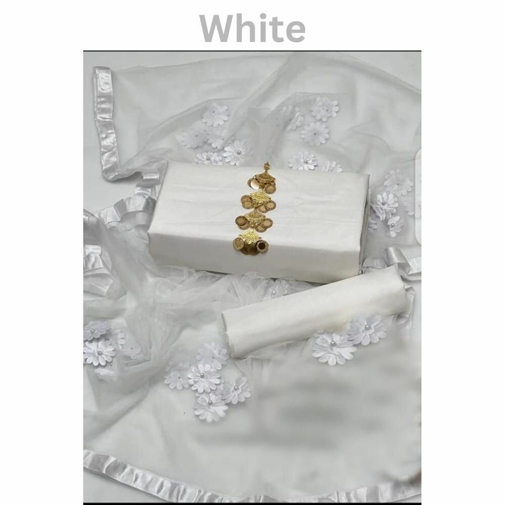 3 pcs women's unstitched Silk plain suit