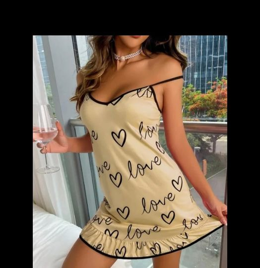 beige nightgown with inscriptions