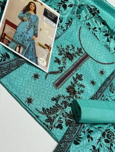 Unstitched collection embroidery khaddar dress