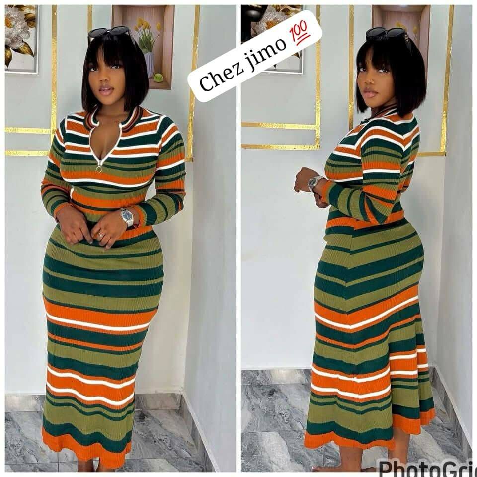 Robe longue élégante rayée