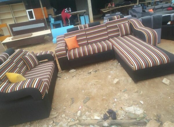 Canapé d'angle en cuir et tissu