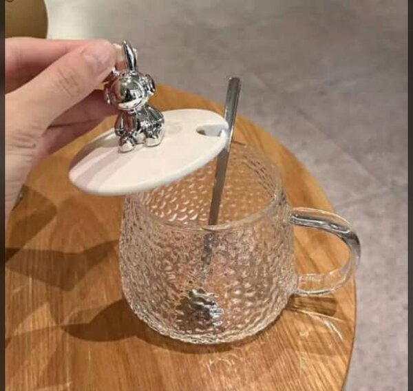 Classy Glass Cup with Lid and Spoon 400ml