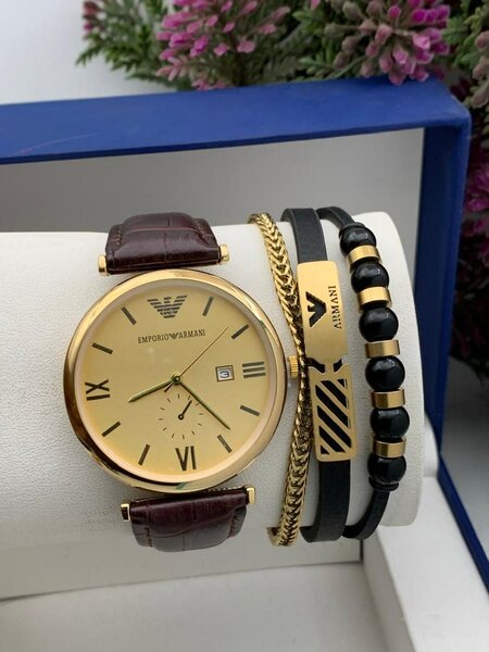 Leather watch and bracelet set