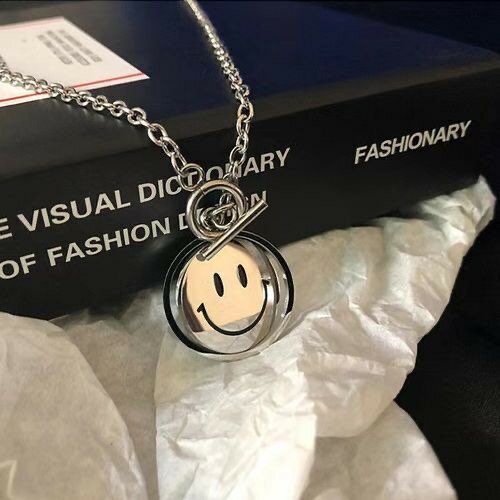 Hip Hop Spinning Smiley Pendant Necklace-silver