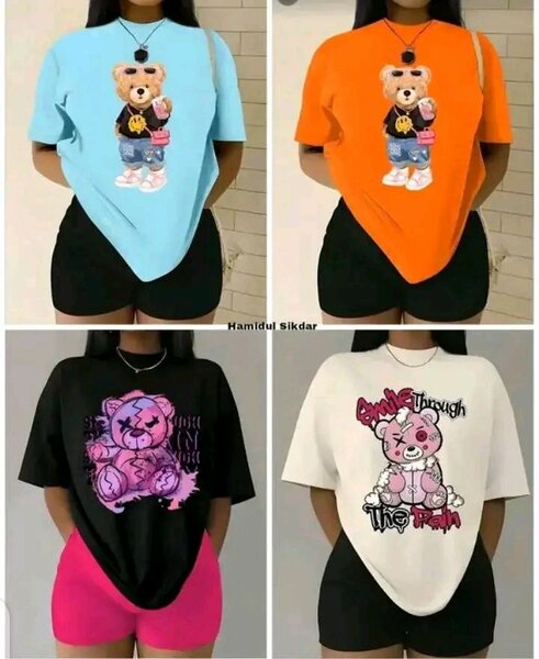 T-shirt femme col rond motif ourson