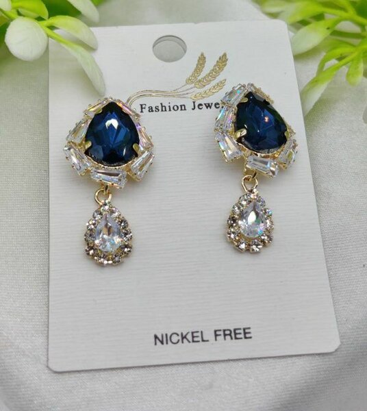 Imported Elegant Royal Blue Earrings With Crystal Accents