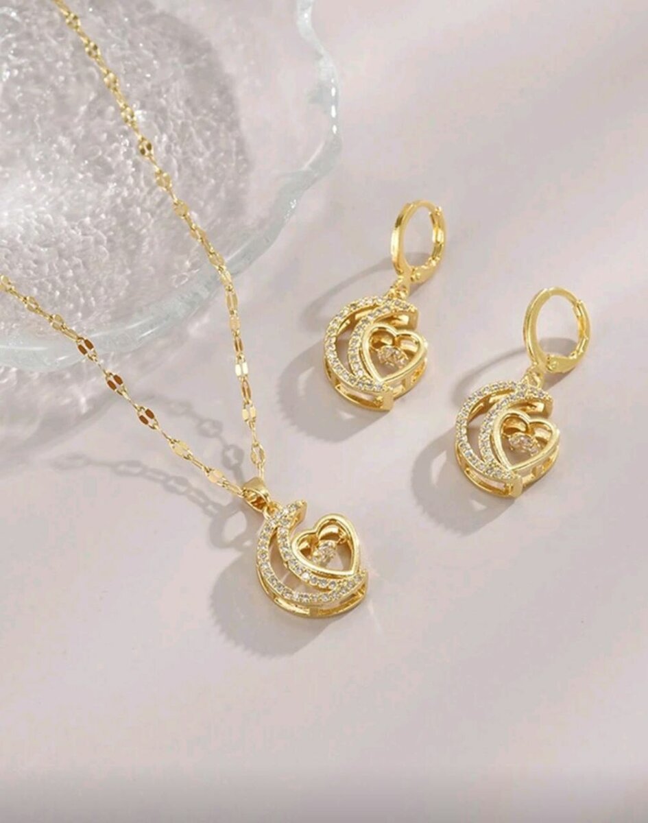 Parure Or Coeur Élégant