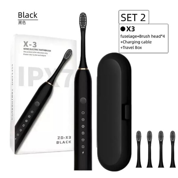 Electric Toothbrush with 3 heads. Charging cable and a trave