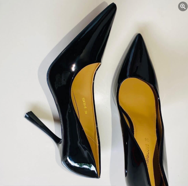 Women's Black Patent Leather Stiletto Pumps with Pointed Toe