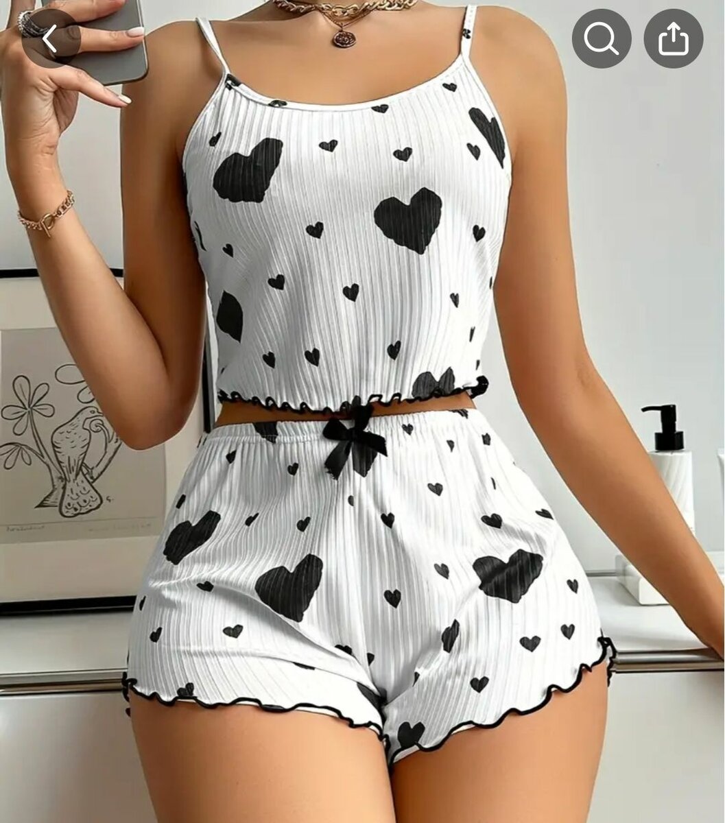 Womens Heart Print Relaxed Fit Pajama Set - Soft Micro Elast