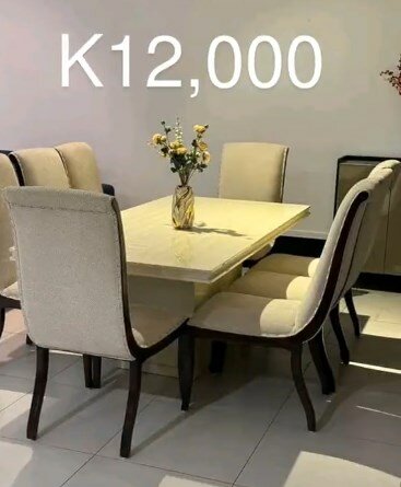 Set of beige table + 6 chairs with soft backs