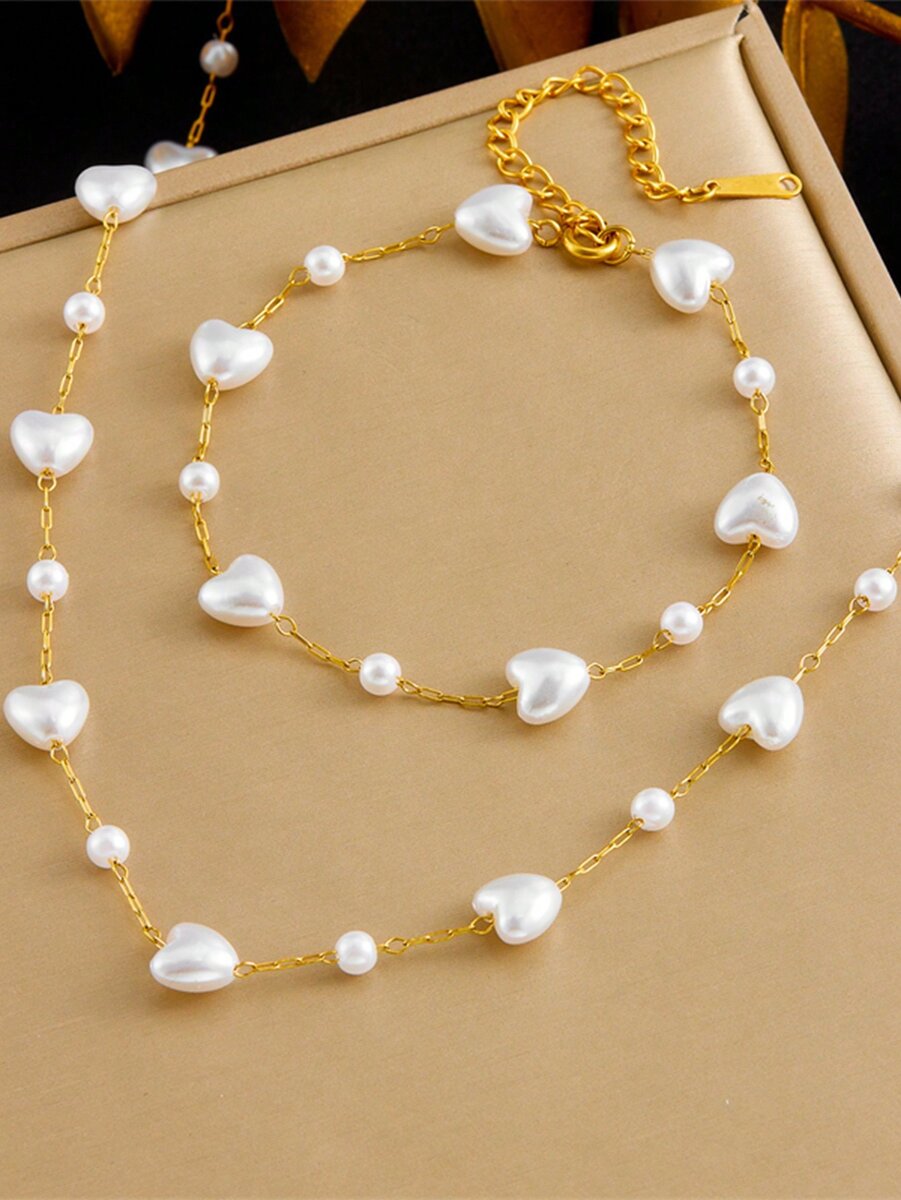 Bracelet en perles cœur doré