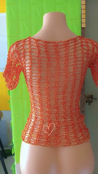 Top crochet ajouré rouge jaune