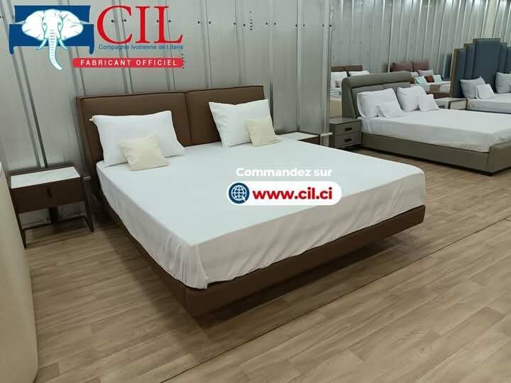 Lit Double en Simili Cuir Moderne