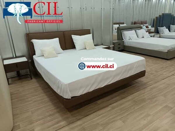 Lit Double en Simili Cuir Moderne