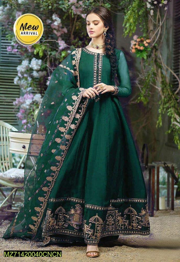 3 Pcs Women's Stitched Chiffon Embroidered Maxi